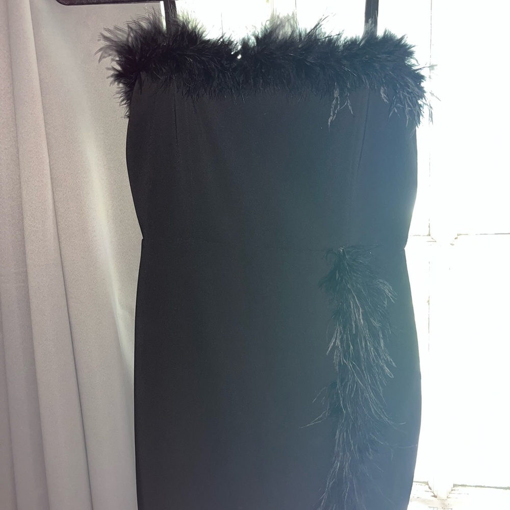 Camila Coelho Strapless Black Dress with Feather Detail